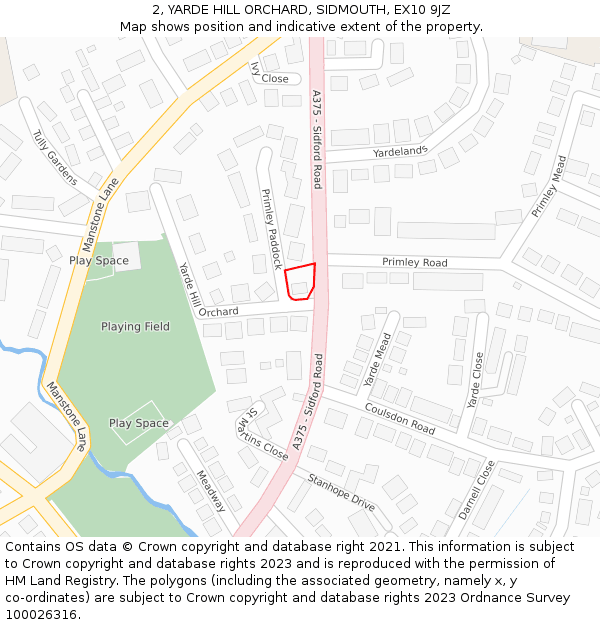 2, YARDE HILL ORCHARD, SIDMOUTH, EX10 9JZ: Location map and indicative extent of plot