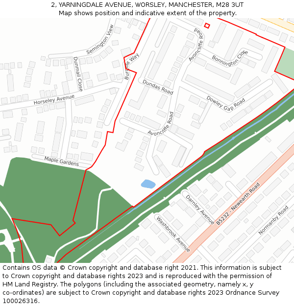 2, YARNINGDALE AVENUE, WORSLEY, MANCHESTER, M28 3UT: Location map and indicative extent of plot