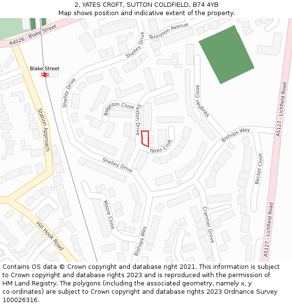 2, YATES CROFT, SUTTON COLDFIELD, B74 4YB: Location map and indicative extent of plot