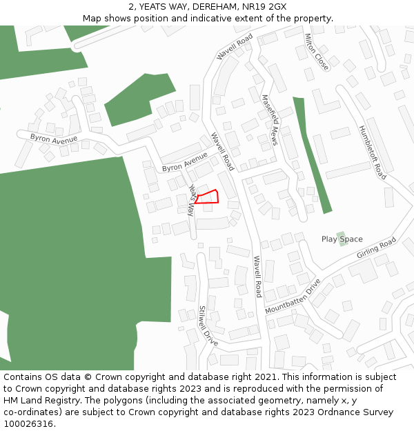 2, YEATS WAY, DEREHAM, NR19 2GX: Location map and indicative extent of plot