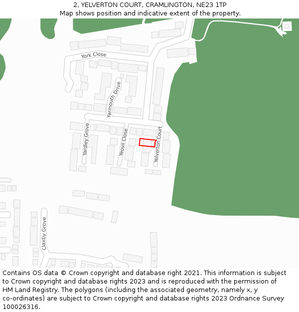 2, YELVERTON COURT, CRAMLINGTON, NE23 1TP: Location map and indicative extent of plot