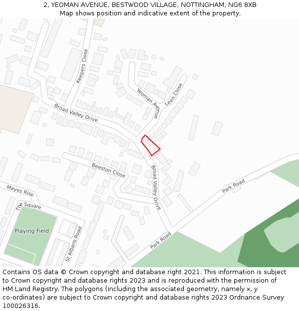 2, YEOMAN AVENUE, BESTWOOD VILLAGE, NOTTINGHAM, NG6 8XB: Location map and indicative extent of plot