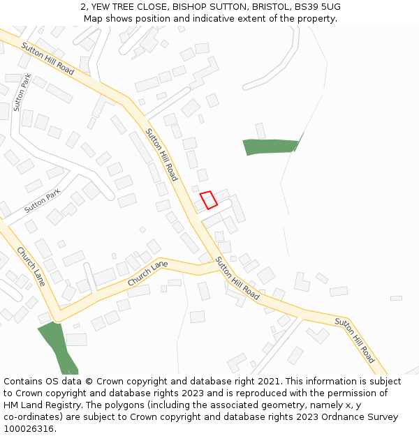 2, YEW TREE CLOSE, BISHOP SUTTON, BRISTOL, BS39 5UG: Location map and indicative extent of plot