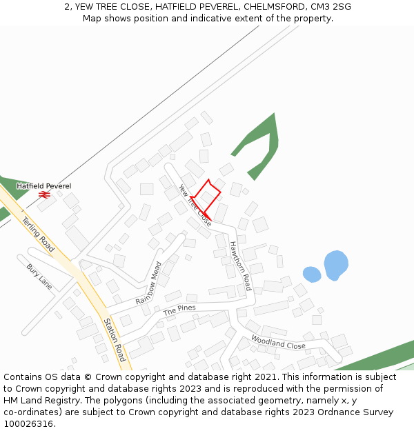 2, YEW TREE CLOSE, HATFIELD PEVEREL, CHELMSFORD, CM3 2SG: Location map and indicative extent of plot