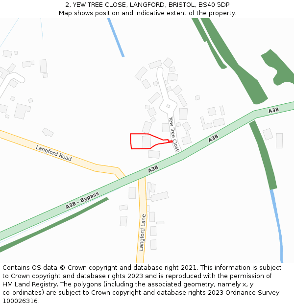 2, YEW TREE CLOSE, LANGFORD, BRISTOL, BS40 5DP: Location map and indicative extent of plot