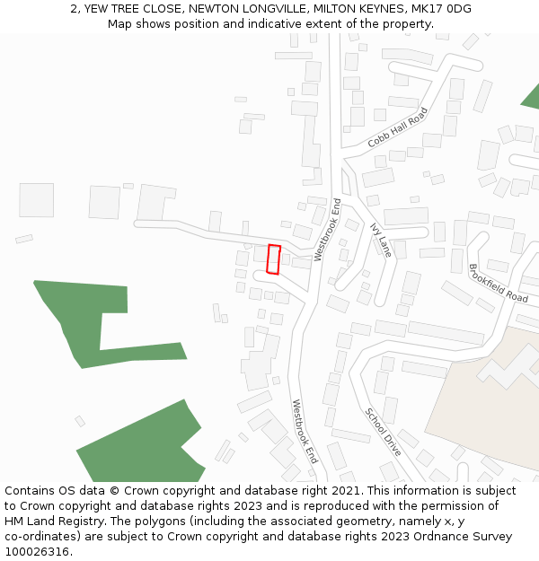 2, YEW TREE CLOSE, NEWTON LONGVILLE, MILTON KEYNES, MK17 0DG: Location map and indicative extent of plot