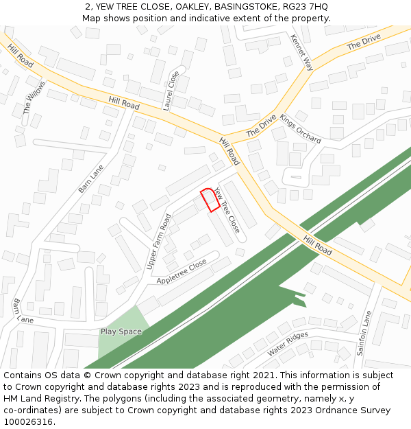 2, YEW TREE CLOSE, OAKLEY, BASINGSTOKE, RG23 7HQ: Location map and indicative extent of plot