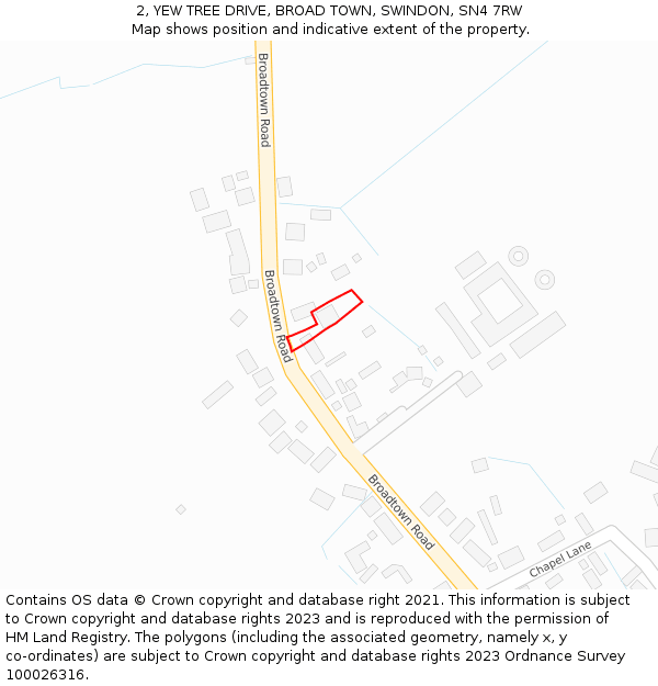 2, YEW TREE DRIVE, BROAD TOWN, SWINDON, SN4 7RW: Location map and indicative extent of plot