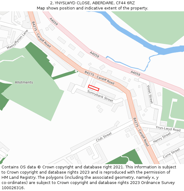 2, YNYSLWYD CLOSE, ABERDARE, CF44 6RZ: Location map and indicative extent of plot