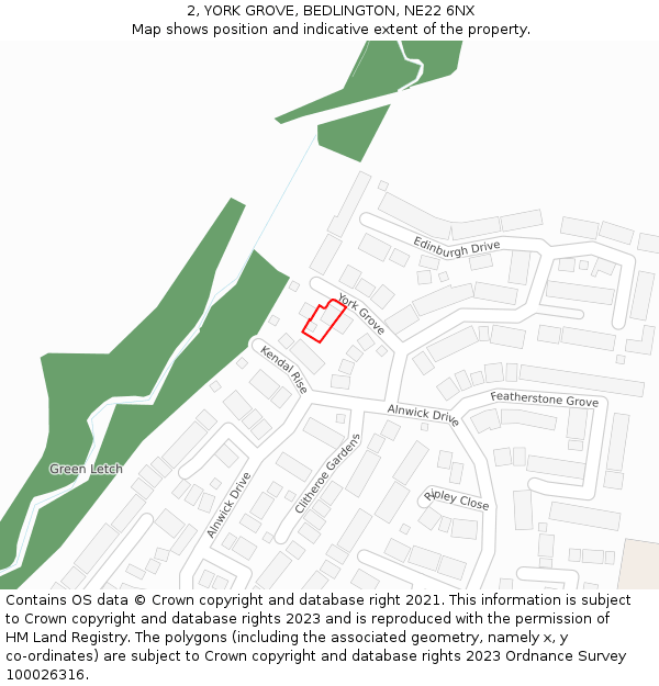 2, YORK GROVE, BEDLINGTON, NE22 6NX: Location map and indicative extent of plot