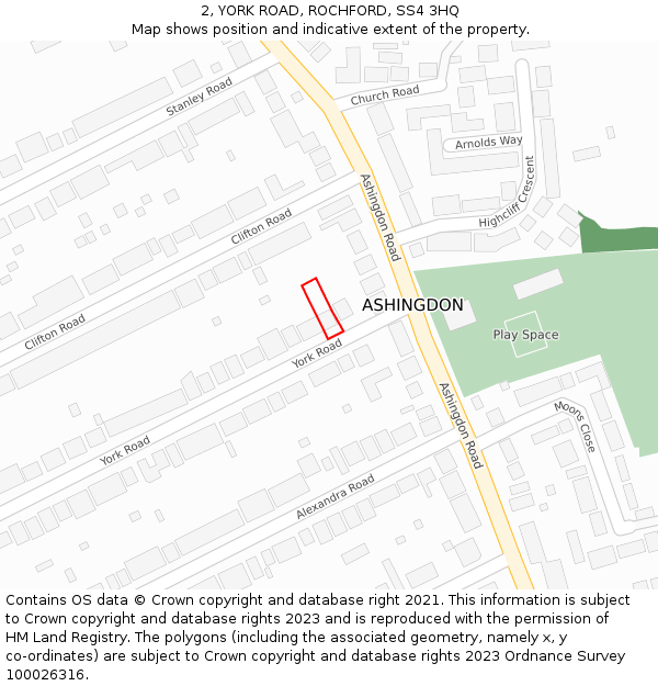 2, YORK ROAD, ROCHFORD, SS4 3HQ: Location map and indicative extent of plot