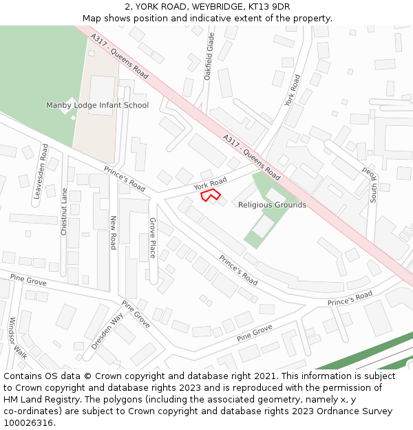 2, YORK ROAD, WEYBRIDGE, KT13 9DR: Location map and indicative extent of plot