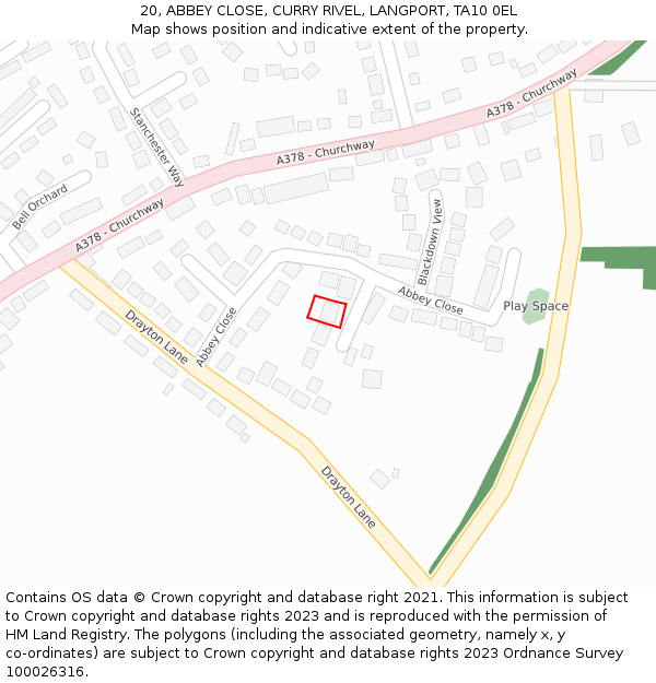 20, ABBEY CLOSE, CURRY RIVEL, LANGPORT, TA10 0EL: Location map and indicative extent of plot