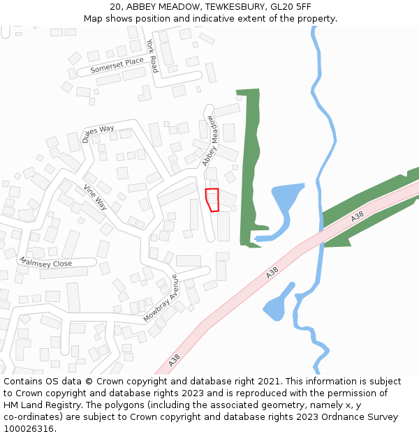 20, ABBEY MEADOW, TEWKESBURY, GL20 5FF: Location map and indicative extent of plot