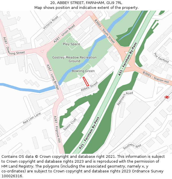 20, ABBEY STREET, FARNHAM, GU9 7RL: Location map and indicative extent of plot