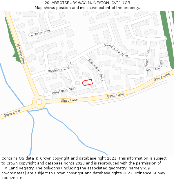 20, ABBOTSBURY WAY, NUNEATON, CV11 4GB: Location map and indicative extent of plot