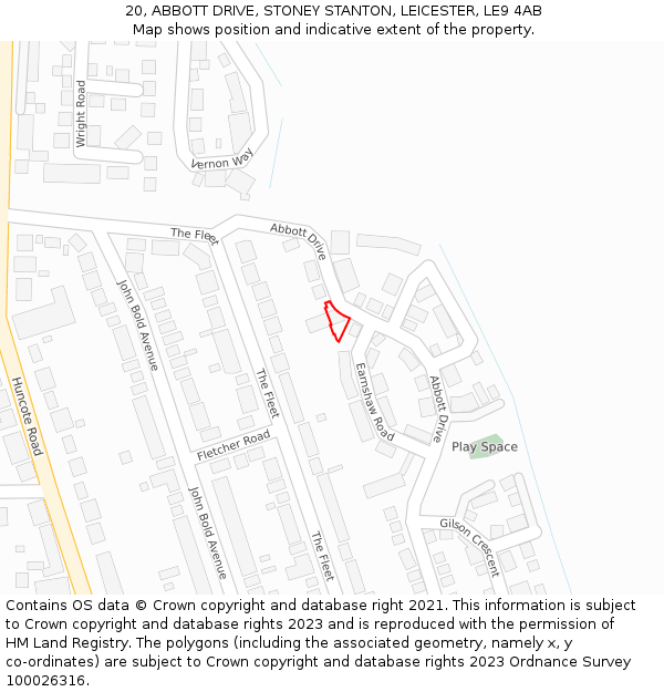 20, ABBOTT DRIVE, STONEY STANTON, LEICESTER, LE9 4AB: Location map and indicative extent of plot