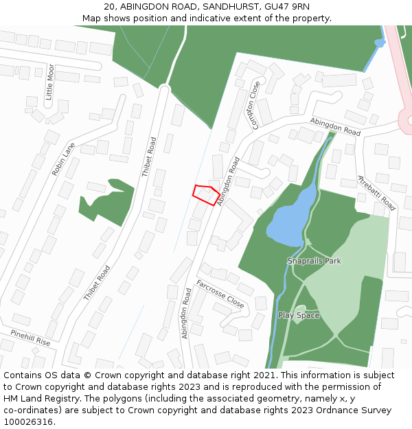 20, ABINGDON ROAD, SANDHURST, GU47 9RN: Location map and indicative extent of plot