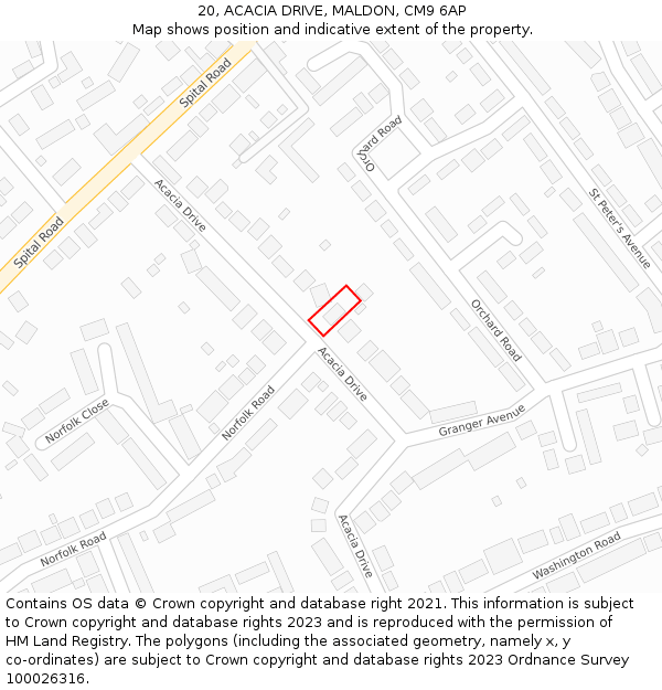 20, ACACIA DRIVE, MALDON, CM9 6AP: Location map and indicative extent of plot