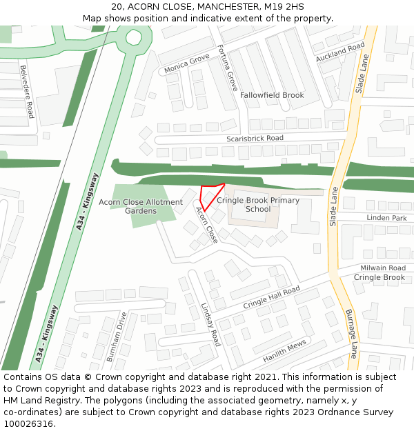 20, ACORN CLOSE, MANCHESTER, M19 2HS: Location map and indicative extent of plot