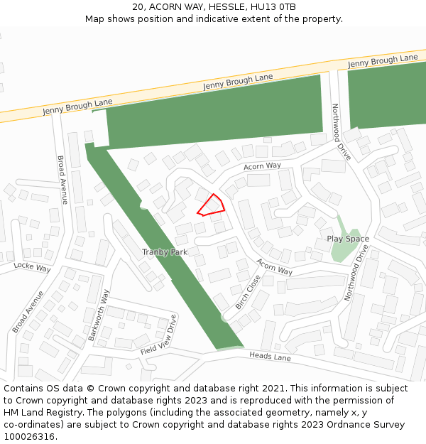 20, ACORN WAY, HESSLE, HU13 0TB: Location map and indicative extent of plot