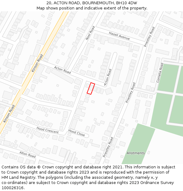 20, ACTON ROAD, BOURNEMOUTH, BH10 4DW: Location map and indicative extent of plot