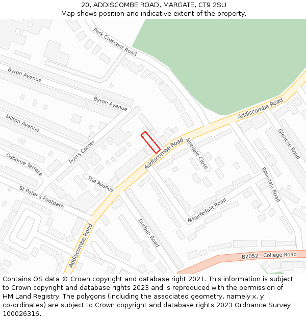 20, ADDISCOMBE ROAD, MARGATE, CT9 2SU: Location map and indicative extent of plot