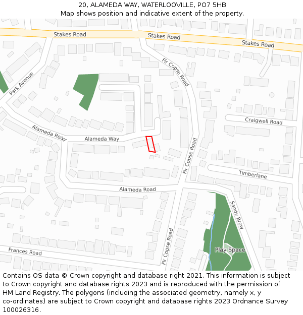 20, ALAMEDA WAY, WATERLOOVILLE, PO7 5HB: Location map and indicative extent of plot