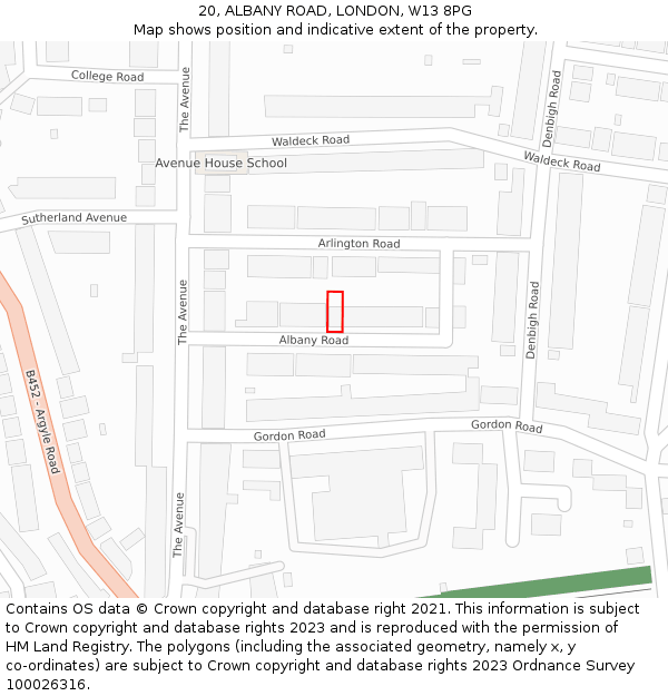 20, ALBANY ROAD, LONDON, W13 8PG: Location map and indicative extent of plot