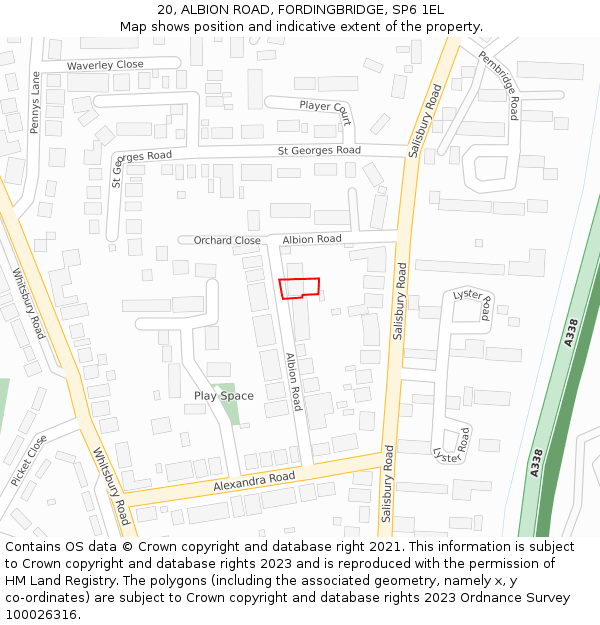 20, ALBION ROAD, FORDINGBRIDGE, SP6 1EL: Location map and indicative extent of plot