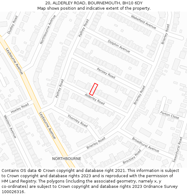 20, ALDERLEY ROAD, BOURNEMOUTH, BH10 6DY: Location map and indicative extent of plot