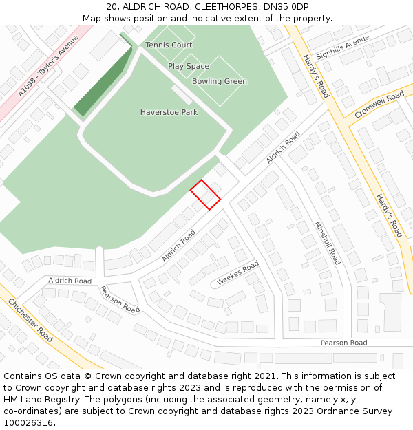 20, ALDRICH ROAD, CLEETHORPES, DN35 0DP: Location map and indicative extent of plot