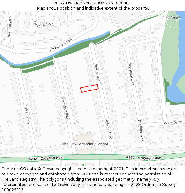 20, ALDWICK ROAD, CROYDON, CR0 4PL: Location map and indicative extent of plot