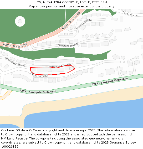 20, ALEXANDRA CORNICHE, HYTHE, CT21 5RN: Location map and indicative extent of plot