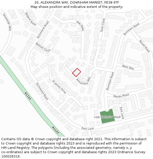 20, ALEXANDRA WAY, DOWNHAM MARKET, PE38 9TF: Location map and indicative extent of plot