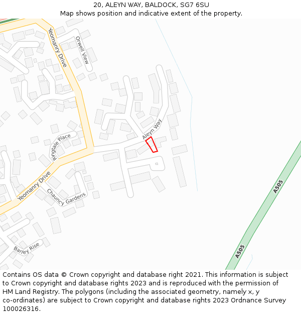 20, ALEYN WAY, BALDOCK, SG7 6SU: Location map and indicative extent of plot