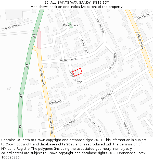 20, ALL SAINTS WAY, SANDY, SG19 1DY: Location map and indicative extent of plot