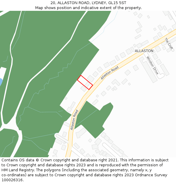 20, ALLASTON ROAD, LYDNEY, GL15 5ST: Location map and indicative extent of plot