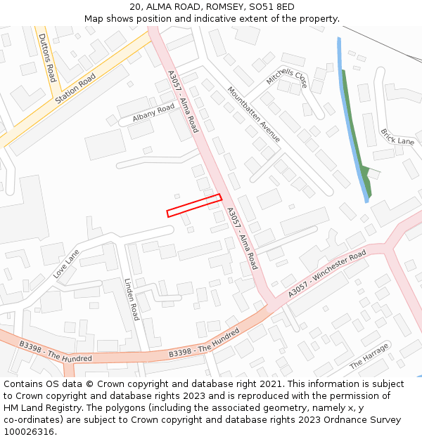 20, ALMA ROAD, ROMSEY, SO51 8ED: Location map and indicative extent of plot