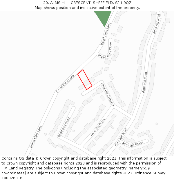 20, ALMS HILL CRESCENT, SHEFFIELD, S11 9QZ: Location map and indicative extent of plot