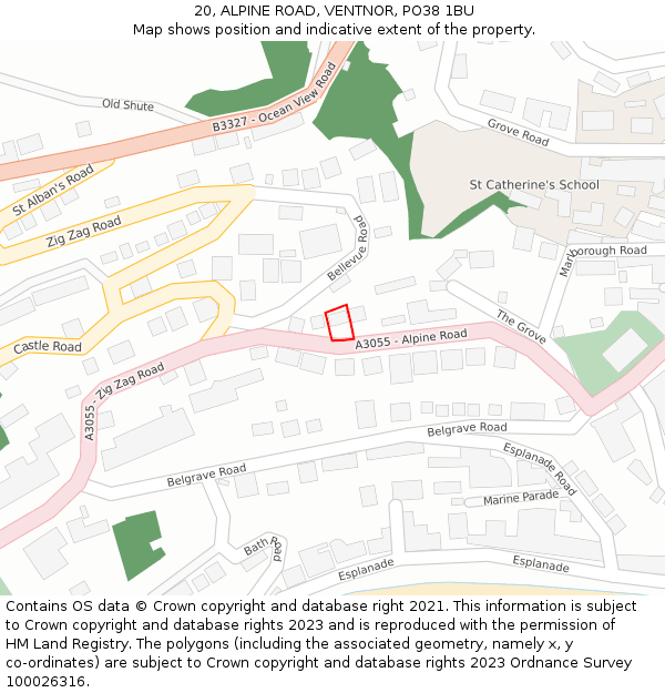 20, ALPINE ROAD, VENTNOR, PO38 1BU: Location map and indicative extent of plot