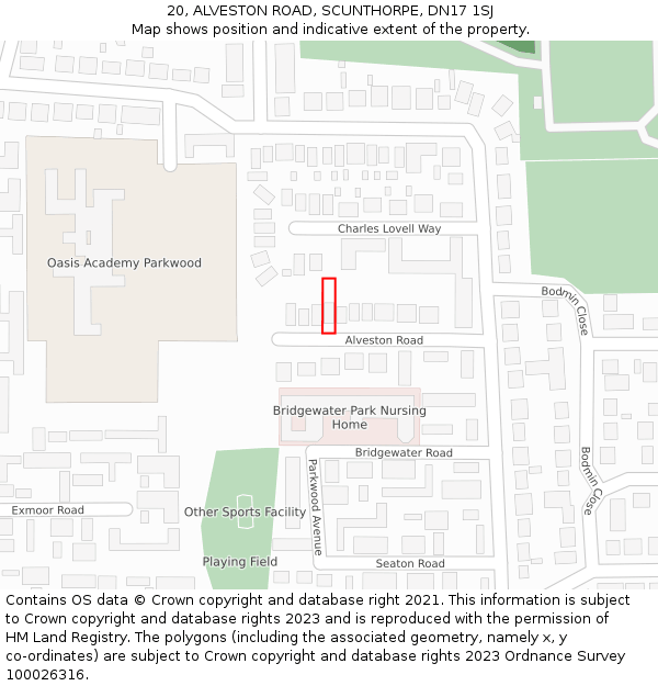 20, ALVESTON ROAD, SCUNTHORPE, DN17 1SJ: Location map and indicative extent of plot