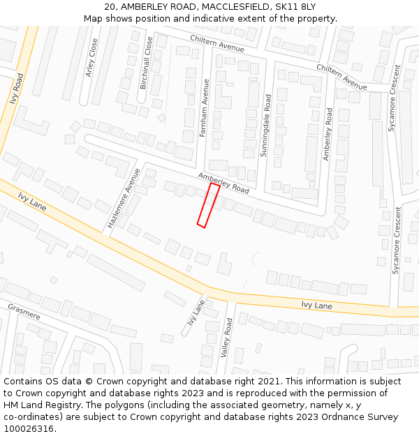 20, AMBERLEY ROAD, MACCLESFIELD, SK11 8LY: Location map and indicative extent of plot