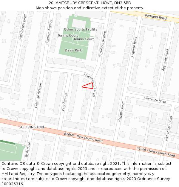 20, AMESBURY CRESCENT, HOVE, BN3 5RD: Location map and indicative extent of plot