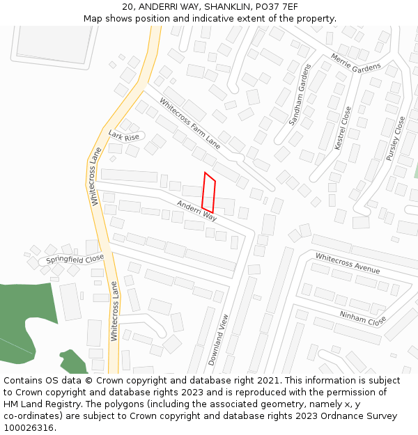 20, ANDERRI WAY, SHANKLIN, PO37 7EF: Location map and indicative extent of plot