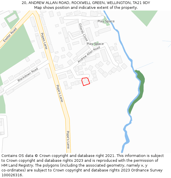 20, ANDREW ALLAN ROAD, ROCKWELL GREEN, WELLINGTON, TA21 9DY: Location map and indicative extent of plot