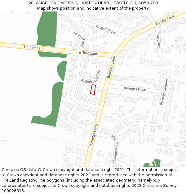 20, ANGELICA GARDENS, HORTON HEATH, EASTLEIGH, SO50 7PB: Location map and indicative extent of plot