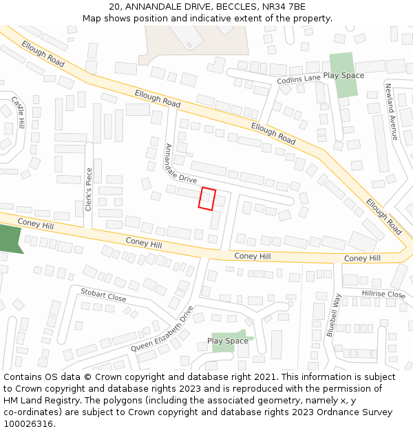 20, ANNANDALE DRIVE, BECCLES, NR34 7BE: Location map and indicative extent of plot