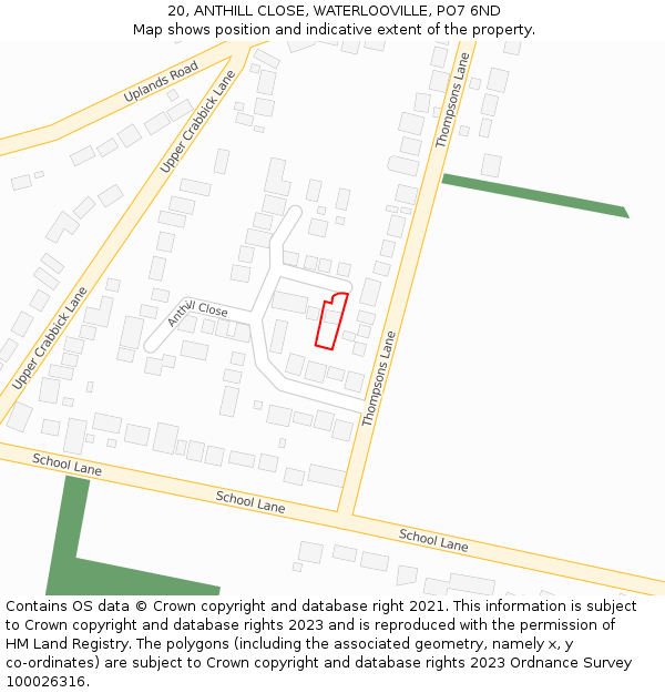 20, ANTHILL CLOSE, WATERLOOVILLE, PO7 6ND: Location map and indicative extent of plot