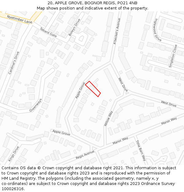 20, APPLE GROVE, BOGNOR REGIS, PO21 4NB: Location map and indicative extent of plot